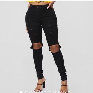 Fashion Nova High Waisted Distressed Jeans.